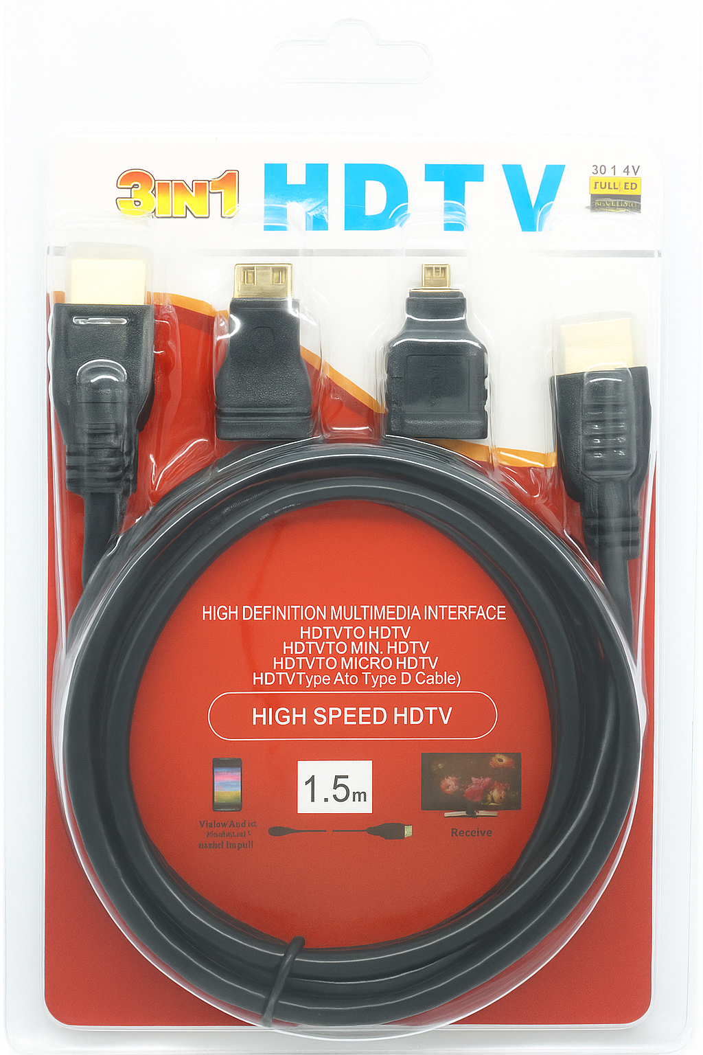 3-in-1 HDTV Cable – HDMI to Mini & Micro HDMI Video Adapter (Type A to C/D) product image