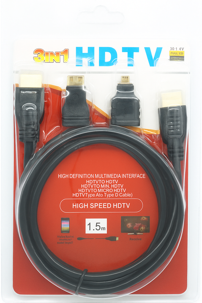 3-in-1 HDTV Cable – HDMI to Mini & Micro HDMI Video Adapter (Type A to C/D) product image