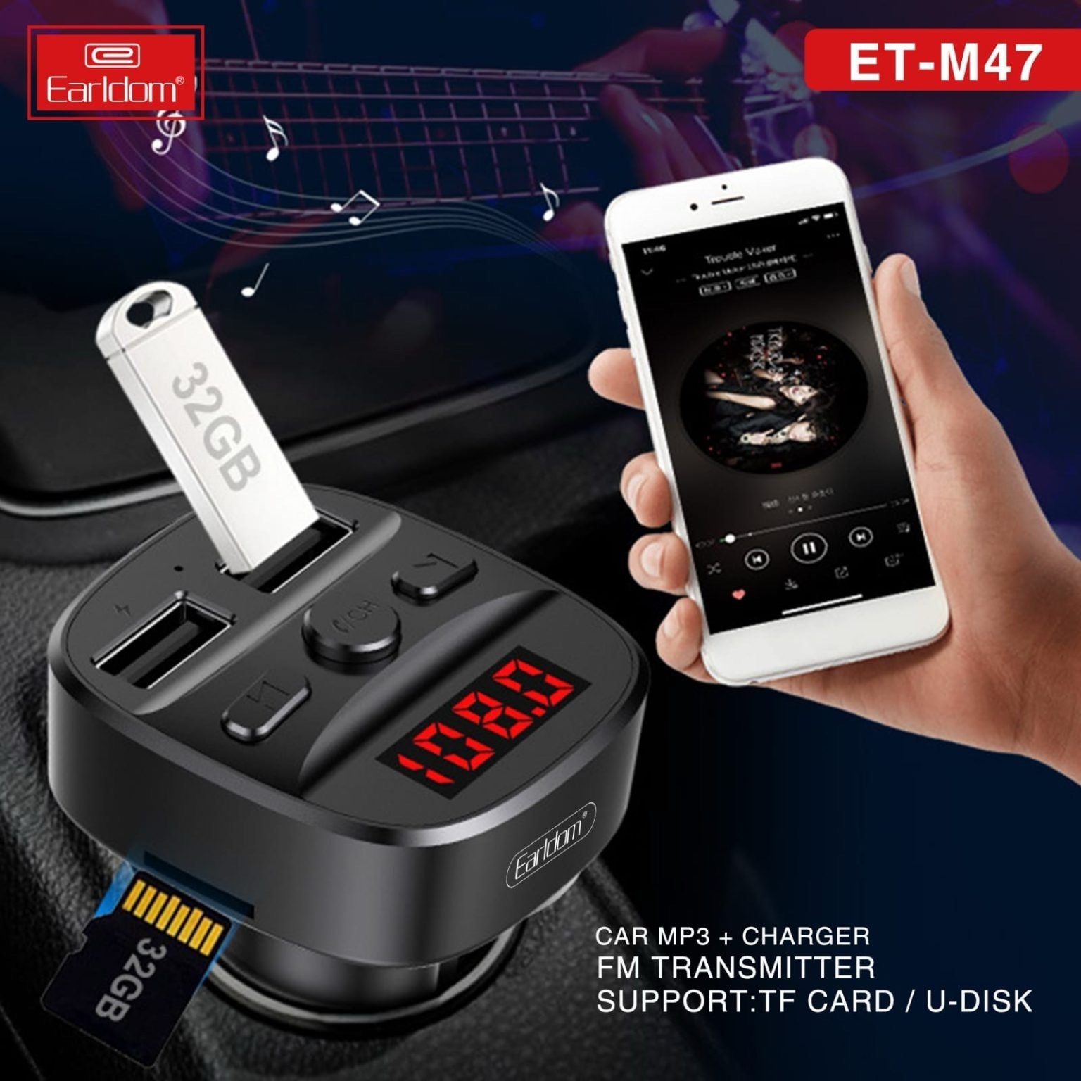 Car MP3 Player with FM Transmitter & Dual USB Charger – Bluetooth Hands-Free product image