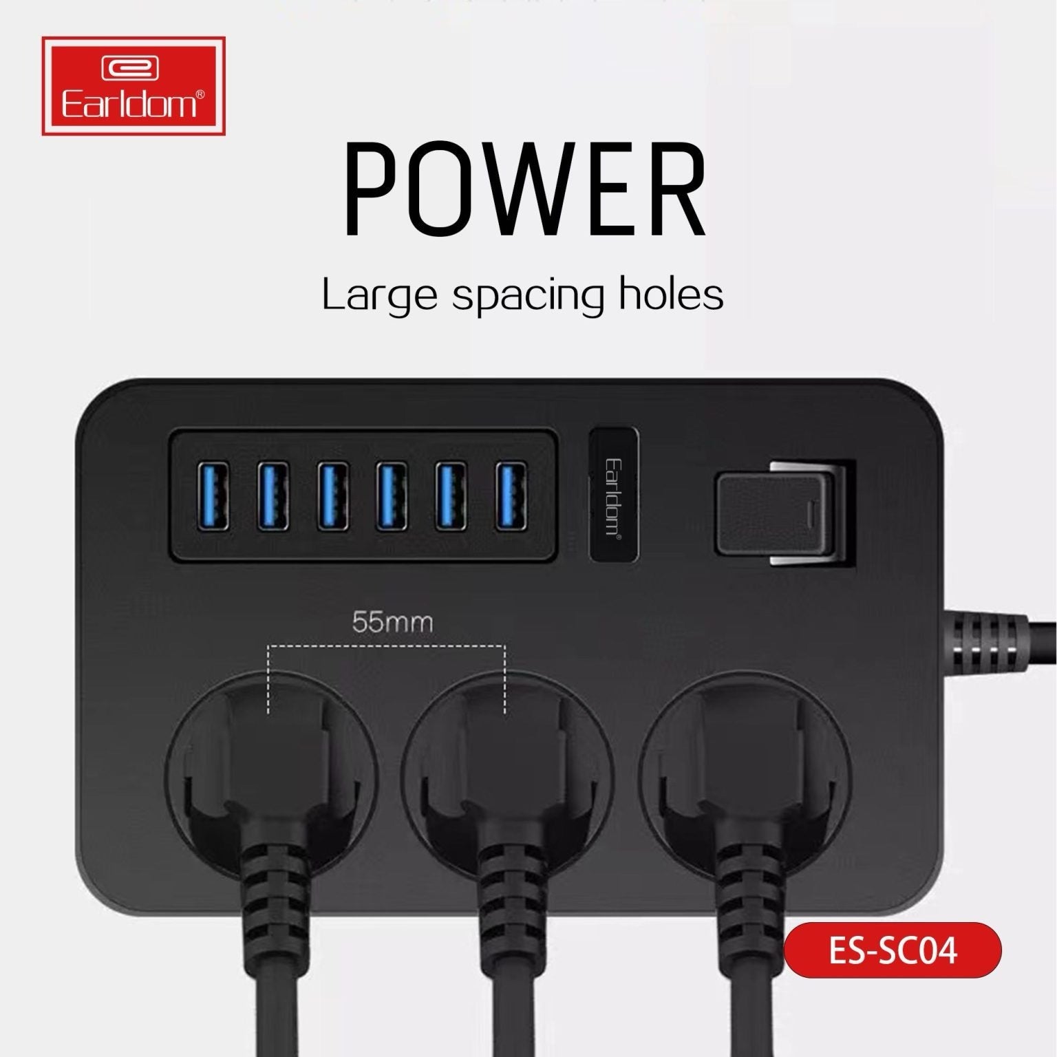3000W Power Strip with 6 USB Ports & 3 AC Outlets – Auto-ID Smart Charging Extension product image