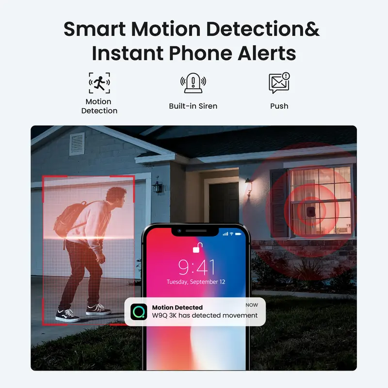 HomiQ Life Window Security Camera 3MP 2K, Indoor WiFi Cameras 2.4GHz/5GHz with Colorvue AI Color Night Vision, Motion & Person Detection with Auto-Focus , Easy Installation, 24/7 Recording Works with Alexa & Google Home