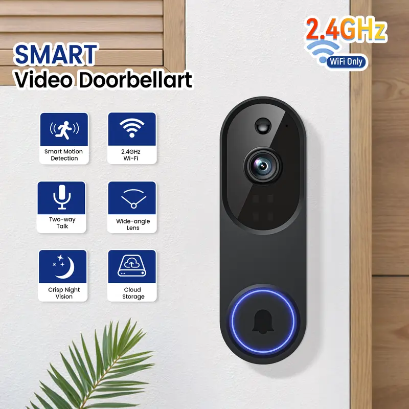 Wireless Video Doorbell Camera, Smart Security Doorbell Camera, 1080P, AI Human Detection , Night Vision, Instant Alert, Two Way Audio, 2.4G WiFi Only, Simple Installation and Rechargeable Battery, Cloud Storage, WiFi Camera